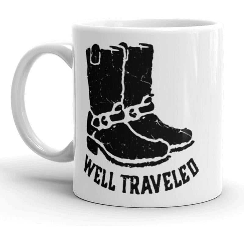 Tailorly White Ceramic 11 oz Mug - Well Traveled Distressed Vintage Style Rugged Motorcycle Footwear Featuring Straps And Buckles Boots