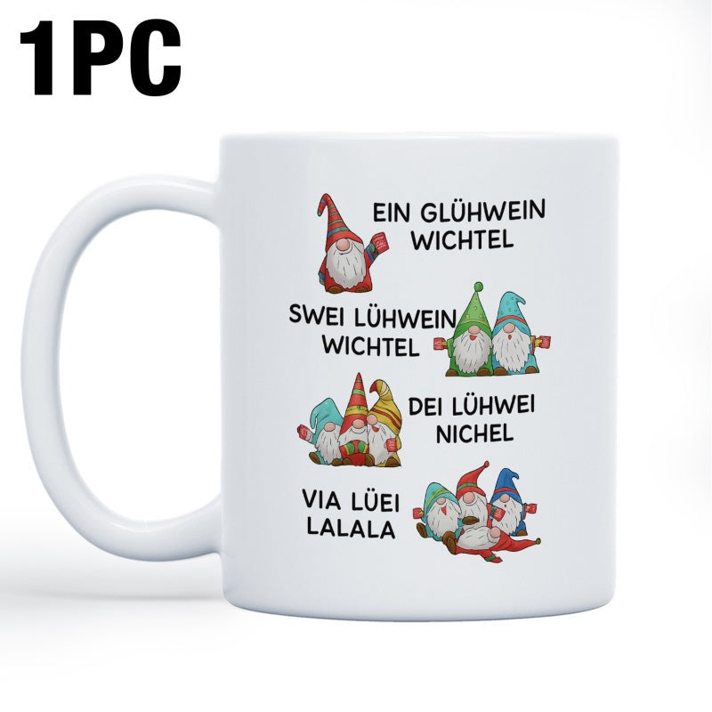 Tailorly White Ceramic 11 oz Mug - Whimsical Little Festive Gnomes Holding Warm Cups Of Holiday Joy Gnome