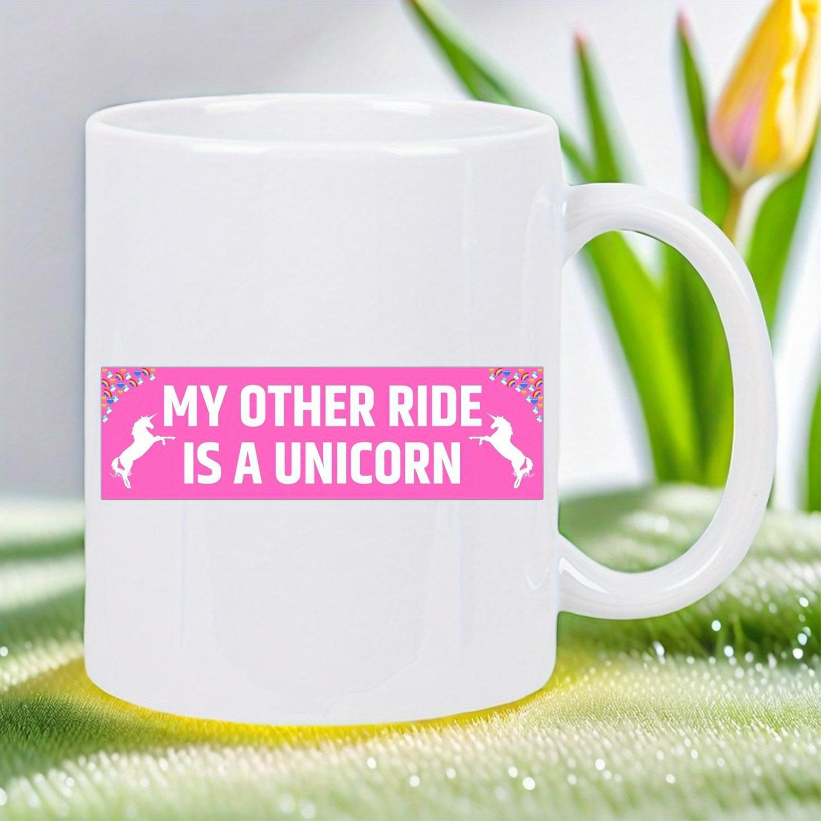 Tailorly White Ceramic 11 oz Mug - My Other Ride Is A Unicorn Magical Silhouettes Dancing Within Shimmering Pink Stars And Sparkles Unicorn