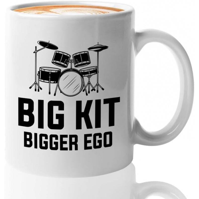 Tailorly White Ceramic 11 oz Mug - Big Kit Bigger Ego Silhouette Of A Professional Musical Percussion Instrument Drum Set