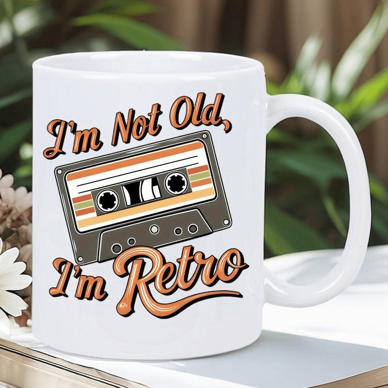 Tailorly White Ceramic 11 oz Mug - Im Not Old Im Retro Vintage Style Music Tape With Brown And Orange Stripes Nostalgic Vibe Cassette
