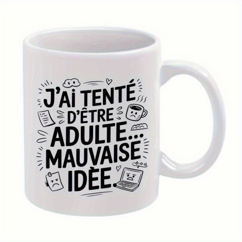 Tailorly White Ceramic 11 oz Mug - Minimalist Hand Drawn Doodles Of Coffee And Laptop On