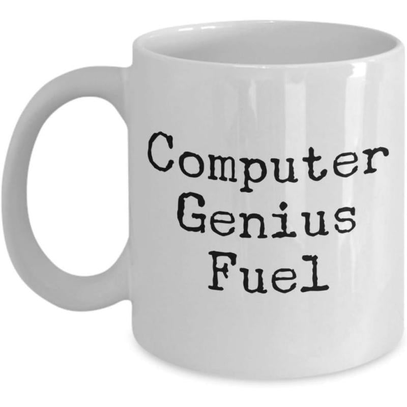Tailorly White Ceramic 11 oz Mug - Computer Genius Fuel Simple White Ceramic Texture With Classic Typewriter Lettering Mug