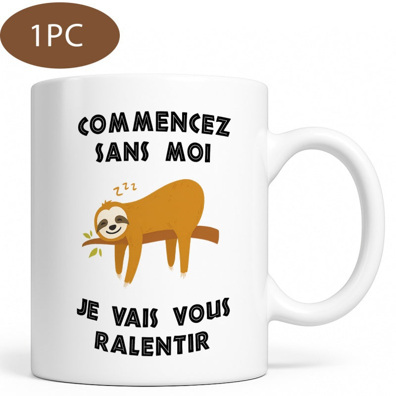 Tailorly White Ceramic 11 oz Mug - Adorable Cartoon Sloth Resting Peacefully On A Wooden Branch Sloth