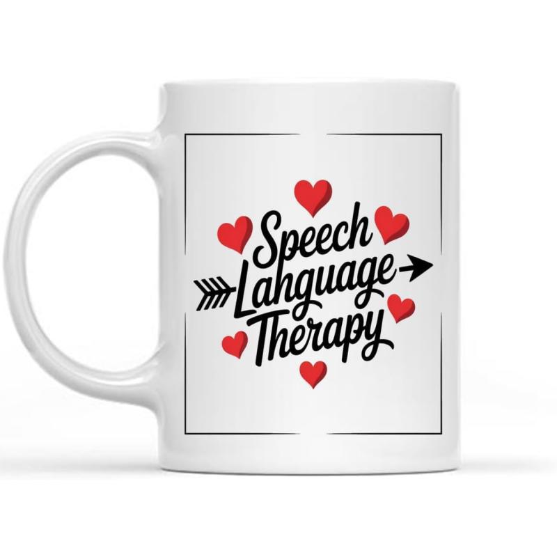 Tailorly White Ceramic 11 oz Mug - Speech Language Therapy With Minimalist Red Hearts And A Black Arrow Design Mug