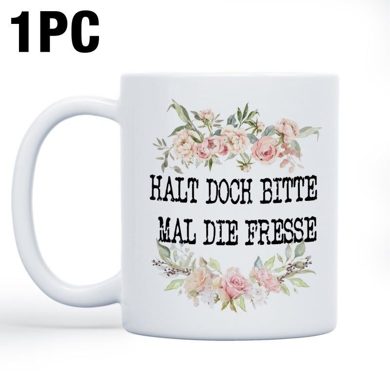 Tailorly White Ceramic 11 oz Mug - Blooming Watercolor Roses Arranged In A Decorative Circle Of Greenery Mug