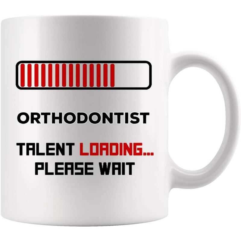 Tailorly White Ceramic 11 oz Mug - Orthodontist Talent Loading Please Wait Minimalist Horizontal Progress Bar With Red And White Vertical Stripes Mug