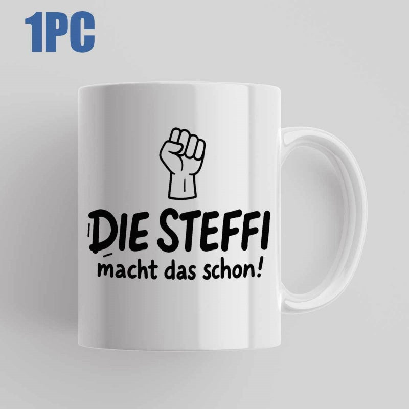 Tailorly White Ceramic 11 oz Mug - Minimalist Black Line Art Clenched Power Human Strength Upright Solidarity Fist