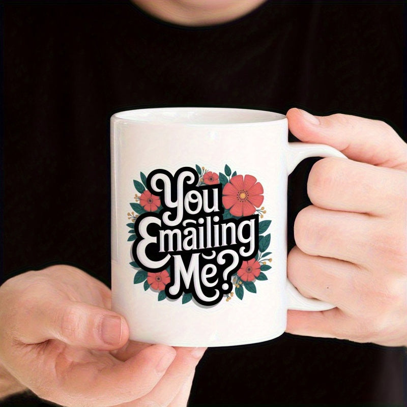 Tailorly White Ceramic 11 oz Mug - You Emailing Me Graceful Blooming Red Garden Flowers With Lush Green Botanical Leaves Flower