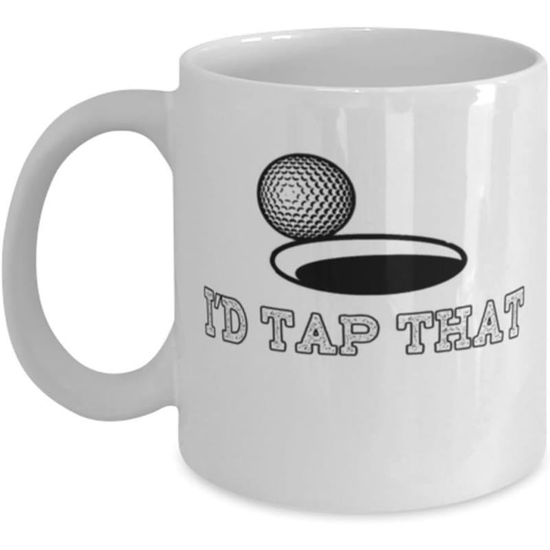 Tailorly White Ceramic 11 oz Mug - Id Tap That Minimalist Black Outline Drawing Of A Golf Ball Near A Deep Hole Golf Ball