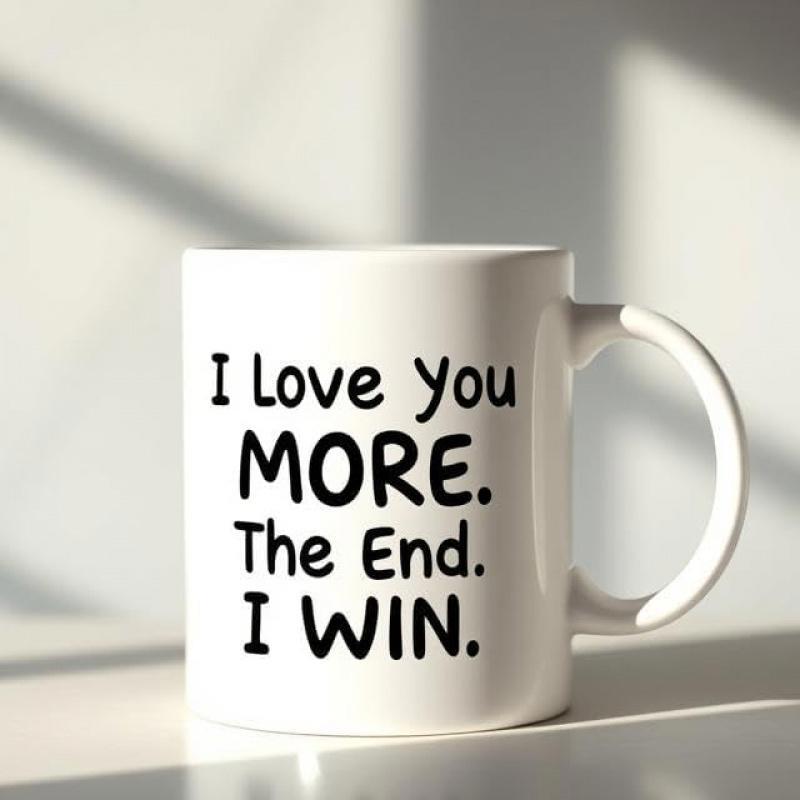 Tailorly White Ceramic 11 oz Mug - I Love You More The End I Win Minimalist White Ceramic Vessel Glowing Under Soft Sunlight Mug