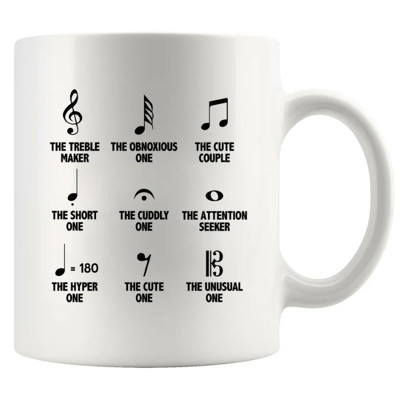 Tailorly White Ceramic 11 oz Mug - The Treble Maker The Obnoxious One The Cute Couple The Short One The Cuddly One The Attention Seeker The Hyper One The Cute One