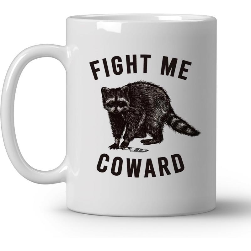Tailorly White Ceramic 11 oz Mug - Fight Me Coward Realistic Sketch Of A Small Wild Animal Facing Forward Raccoon