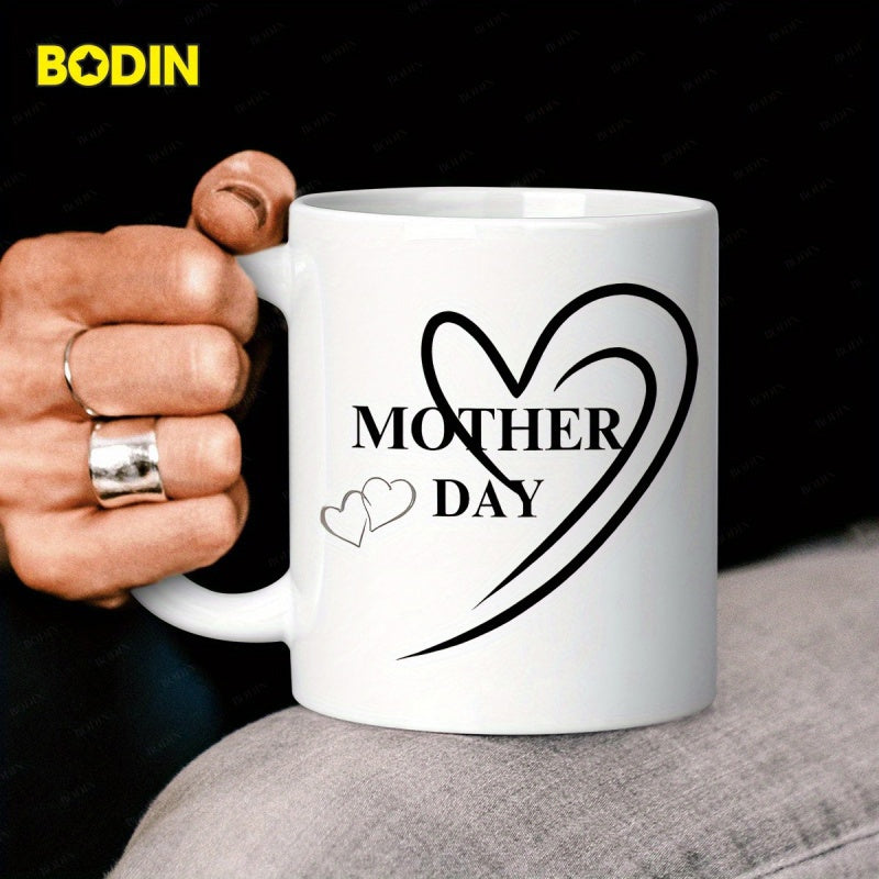 Tailorly White Ceramic 11 oz Mug - Mother Day Simple Brush Stroke Outline Among Smaller Delicate Hollow Outlined Hearts Heart