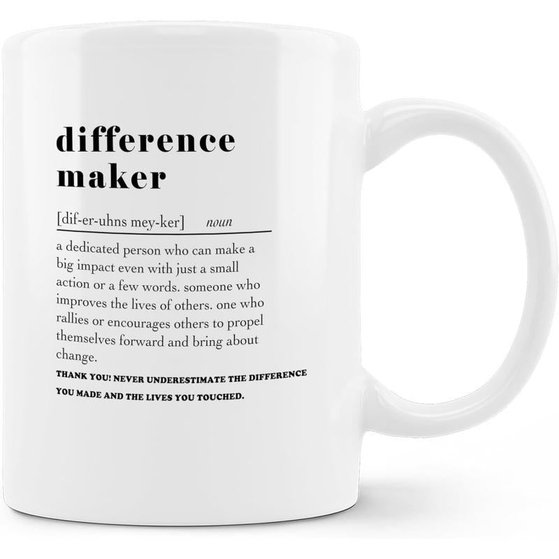 Tailorly White Ceramic 11 oz Mug - Difference Maker Minimalist White Ceramic Coffee Container Featuring Black Dictionary Definition Mug