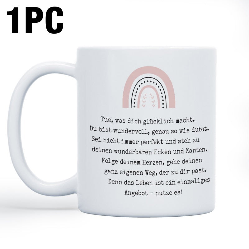 Tailorly White Ceramic 11 oz Mug - Minimalist Arches Designed With Soft Pastel Earthy Tones Featuring Elegant Rainbow