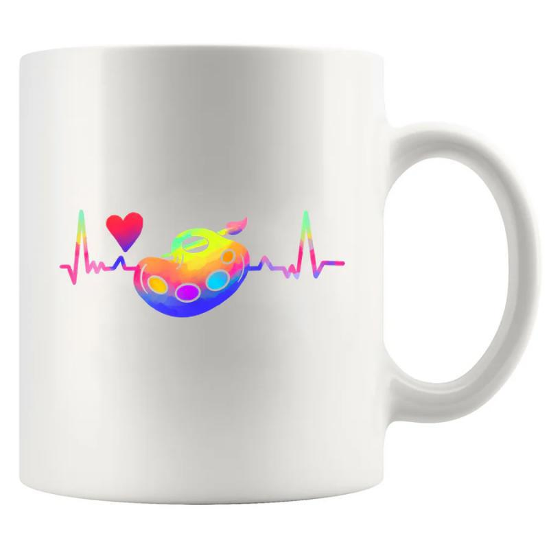 Tailorly White Ceramic 11 oz Mug - Vibrant Colorful Rainbow Gradient Heartbeat Line With Artistic Heart And Painter Palette