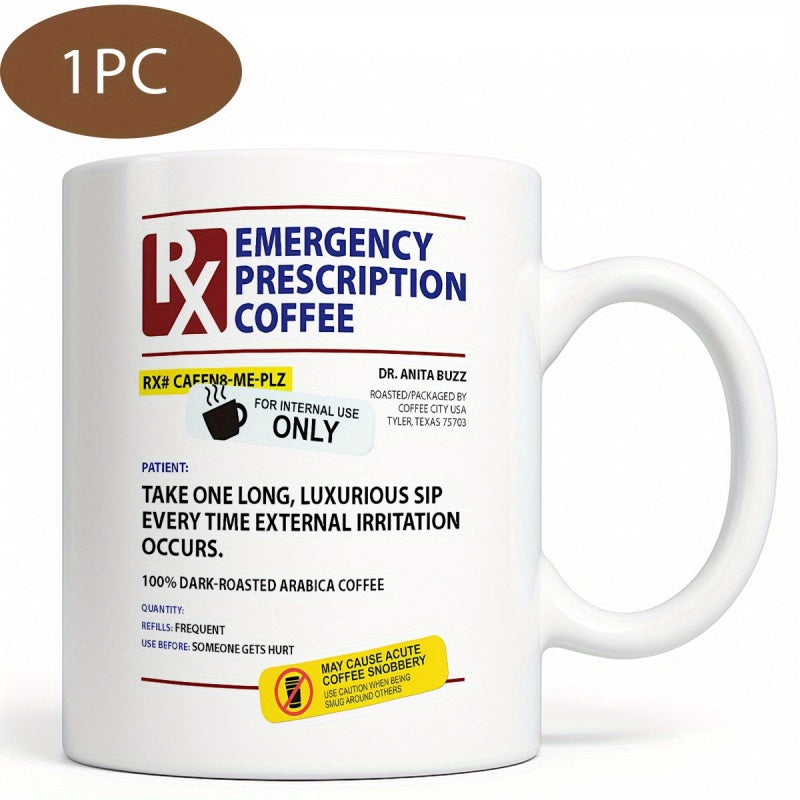 Tailorly White Ceramic 11 oz Mug - Emergency Prescription Coffee For Internal Use Only Realistic Medical Style Label With Detailed Instructions And Symbols Mug