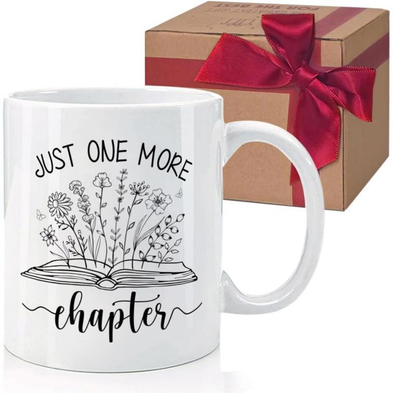 Tailorly White Ceramic 11 oz Mug - Just One More Chapter Delicate Wildflowers Growing From The Pages Of An Open Story Book