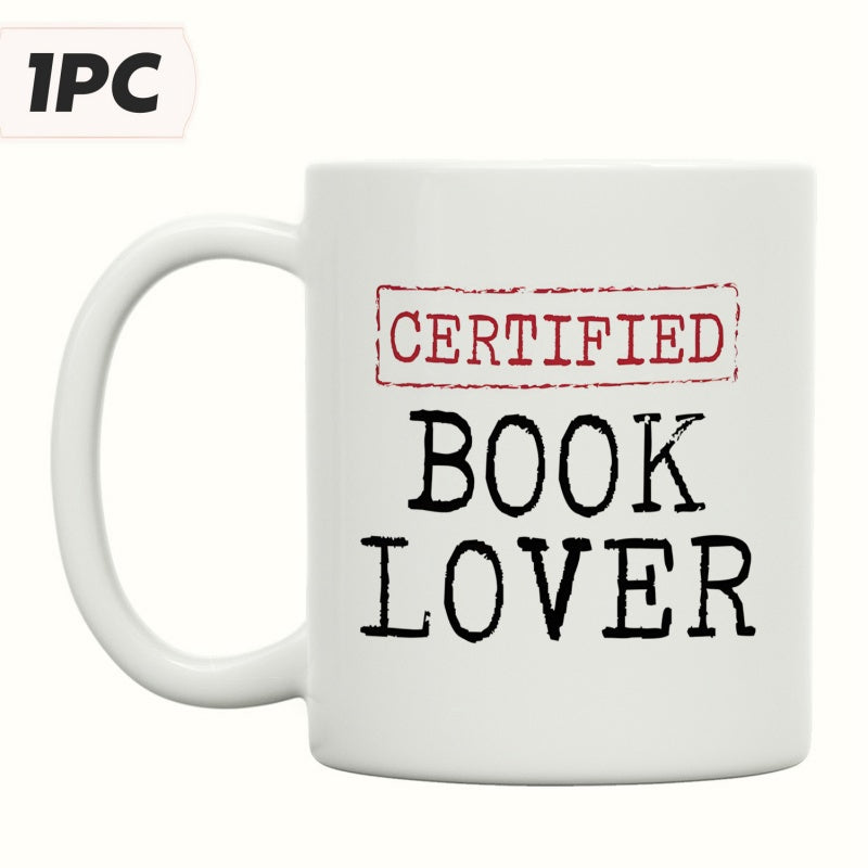 Tailorly White Ceramic 11 oz Mug - Certified Book Lover Classic Stamped Text Design With Vintage Typewriter Style Lettering Mug