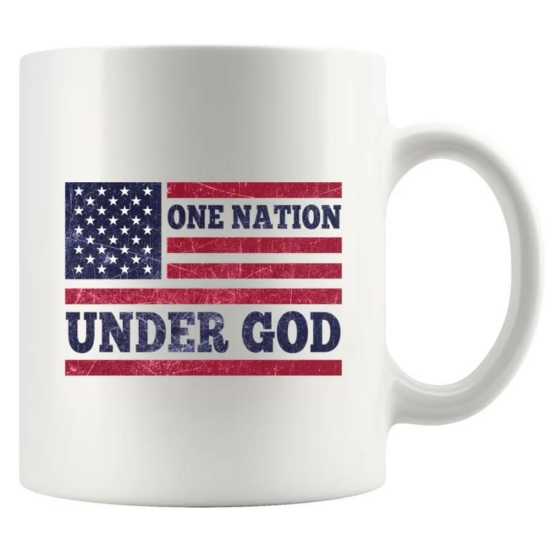 Tailorly White Ceramic 11 oz Mug - One Nation Under God Distressed Vintage American Flag Pattern Featuring Faded Stars And Stripes Patriotic Flag