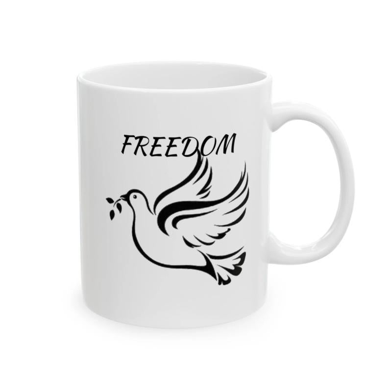 Tailorly White Ceramic 11 oz Mug - Freedom Graceful Flying Peace Symbol Carrying A Small Olive Branch Dove