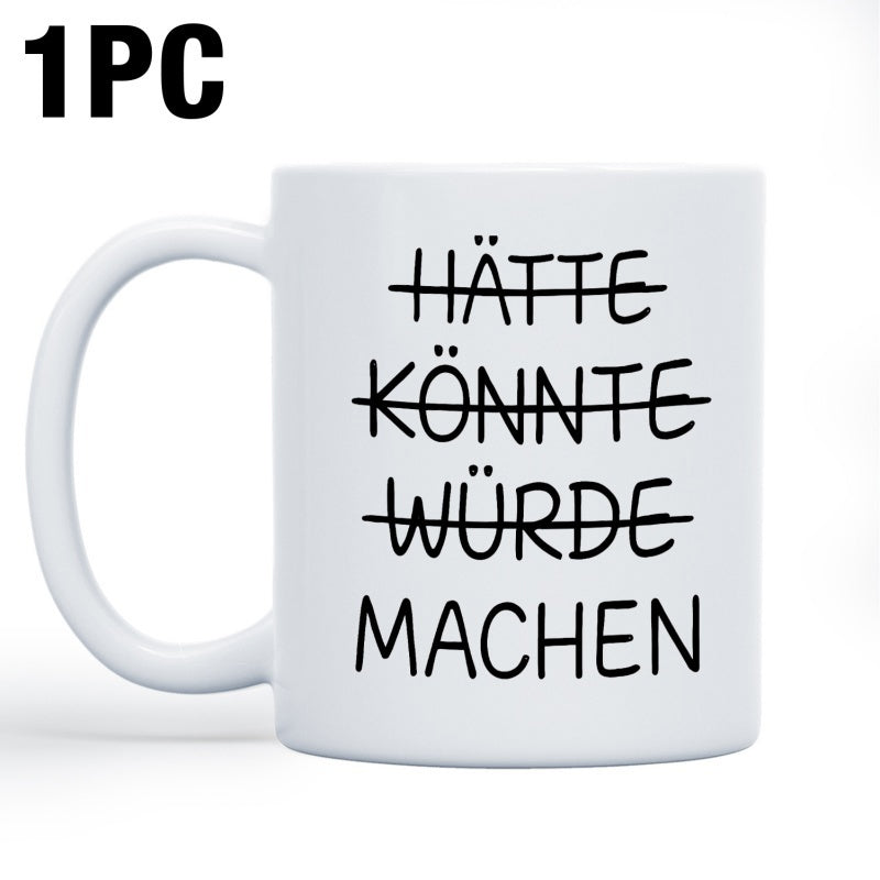 Tailorly White Ceramic 11 oz Mug - Minimalist White Ceramic Cup With Crossed Out Motivational Text Mug