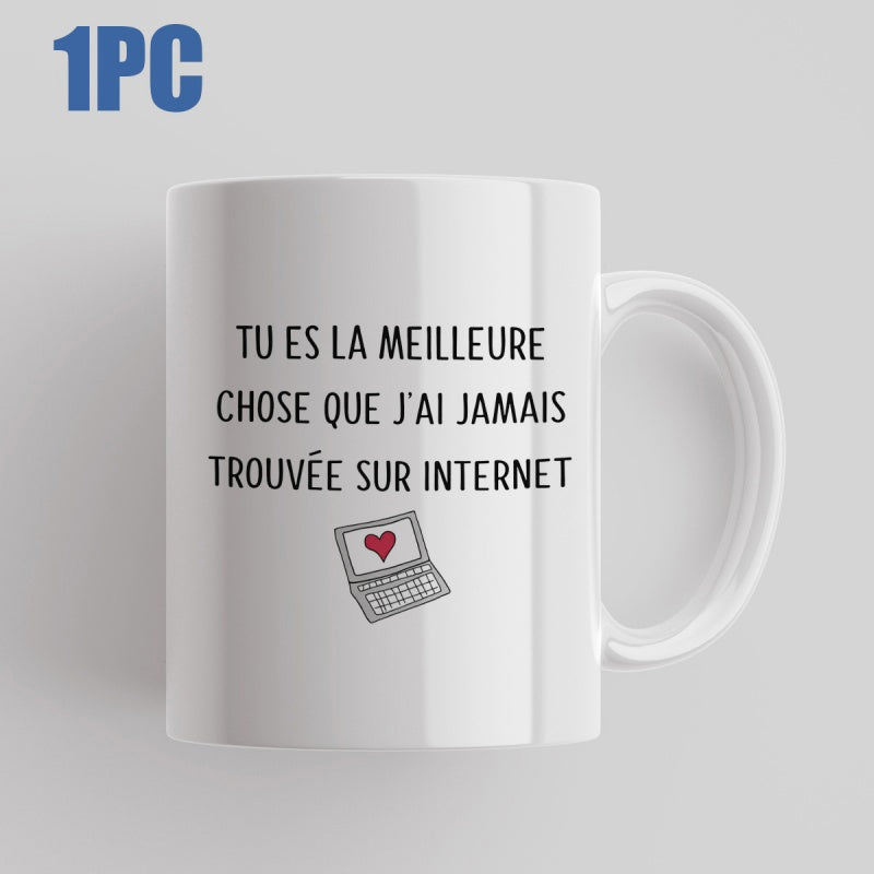 Tailorly White Ceramic 11 oz Mug - Minimalist Cartoon Style Digital Device Featuring A Red Heart Screen Laptop