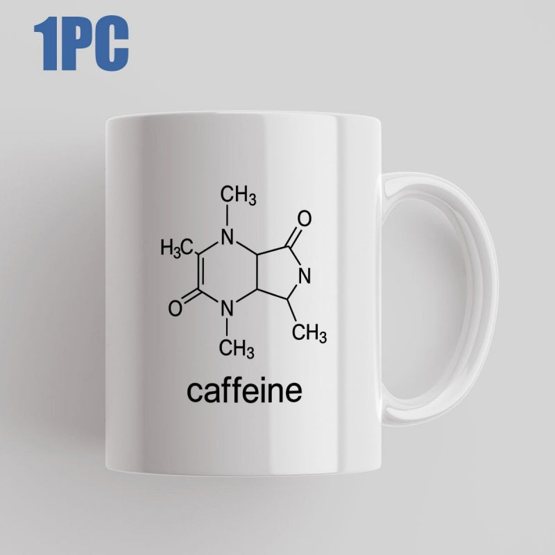Tailorly White Ceramic 11 oz Mug - Caffeine Minimalist Black Chemical Molecule Pattern Printed On