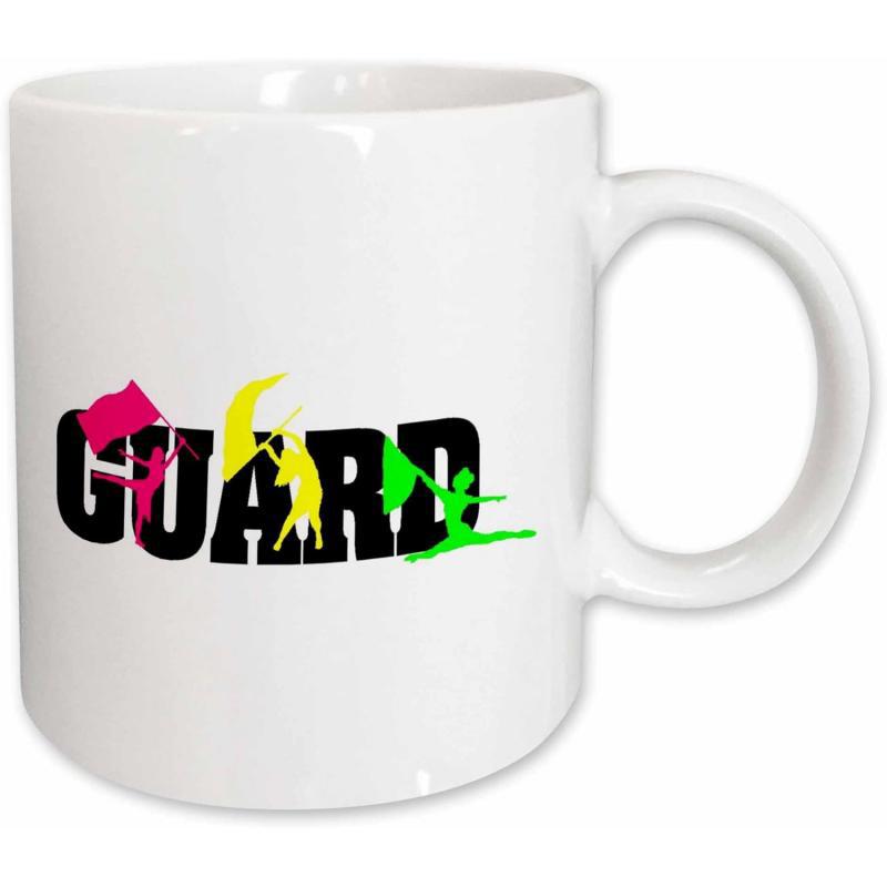 Tailorly White Ceramic 11 oz Mug - Guard Vibrant Artistic Silhouettes Of Performers Dancing With Flags Among Heavy Bold Letters