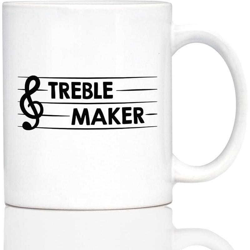 Tailorly White Ceramic 11 oz Mug - Treble Maker Musical Staff Lines With Elegant Black Artistic Treble Clef
