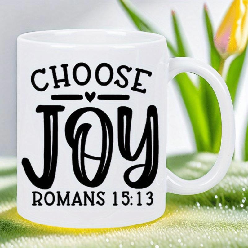 Tailorly White Ceramic 11 oz Mug - Choose Joy Romans 15 13 Large White Ceramic Cup With Black Decorative Scripture Lettering Inspirational Mug