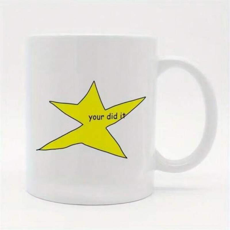 Tailorly White Ceramic 11 oz Mug - Your Did It Irregular Hand Drawn Yellow Star With Black Outline Star