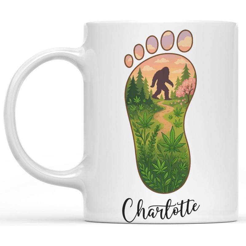Tailorly White Ceramic 11 oz Mug - Charlotte Lush Green Forest Path Inside A Large Detailed Footprint