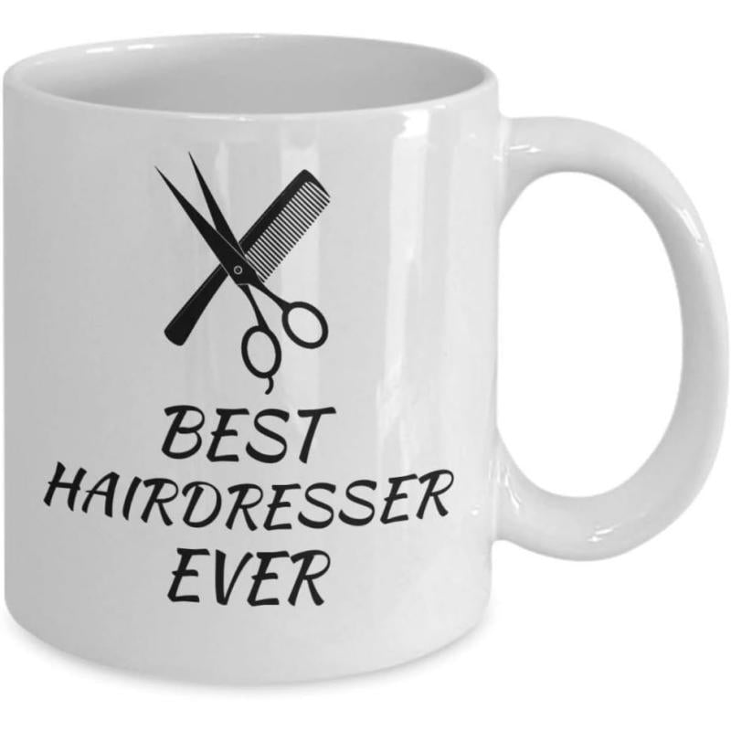 Tailorly White Ceramic 11 oz Mug - Best Hairdresser Ever Professional Barber Tools With Sharp Crossed Blades And Sleek Comb Scissors