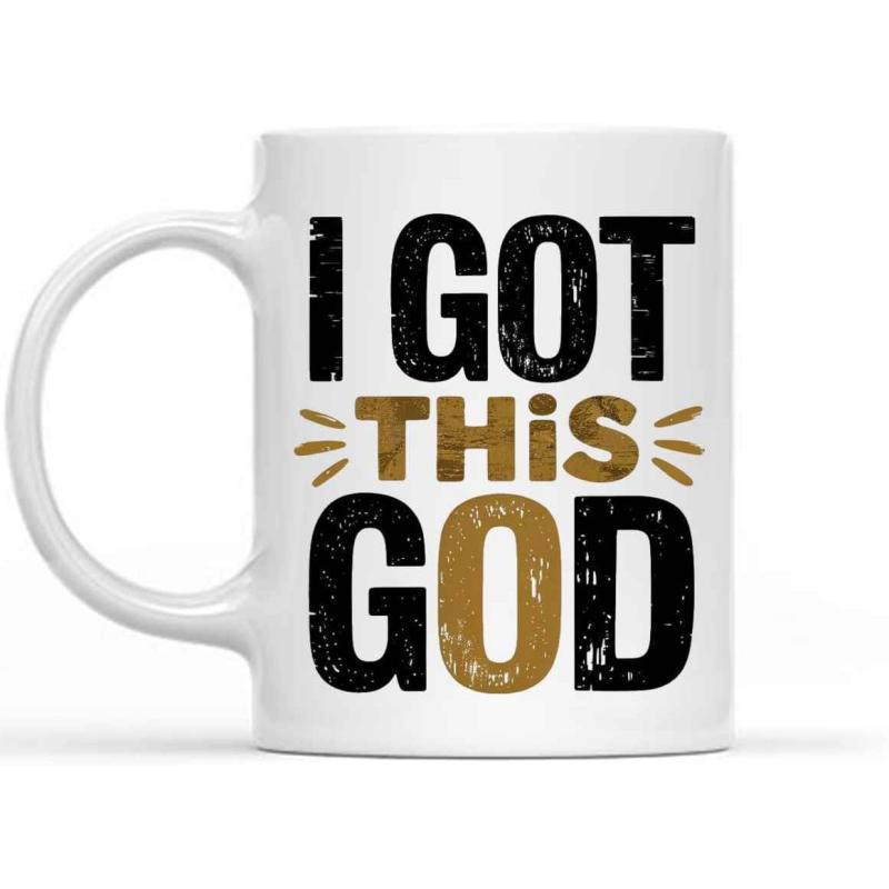 Tailorly White Ceramic 11 oz Mug - I Got This God Bold Distressed Typography Featuring Decorative Radiating Lines Mug