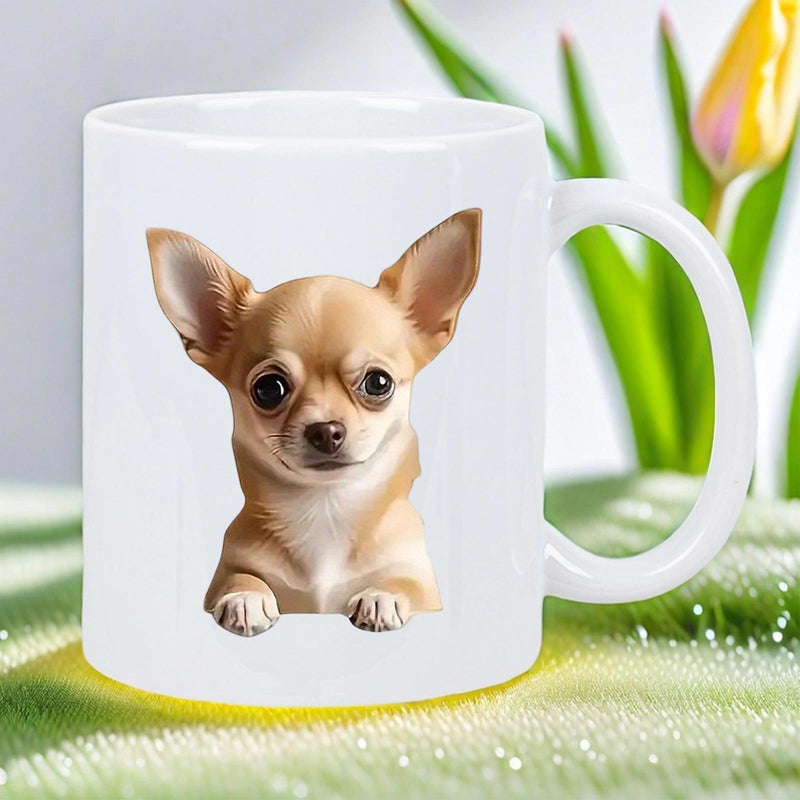 Tailorly White Ceramic 11 oz Mug - Adorable Tan Chihuahua Peeking With Large Ears And Curious Eyes Chihuahua