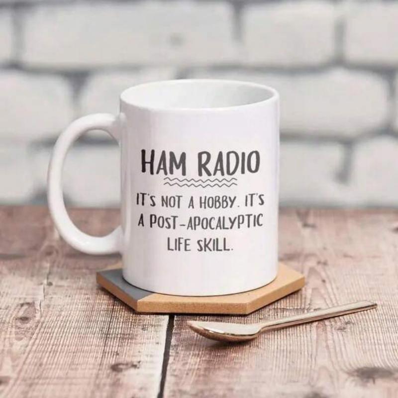 Tailorly White Ceramic 11 oz Mug - Ham Radio Its Not A Hobby Its A Post Apocalyptic Life Skill Simple Wavy Lines On A Clean White Ceramic Coffee Drinking Mug