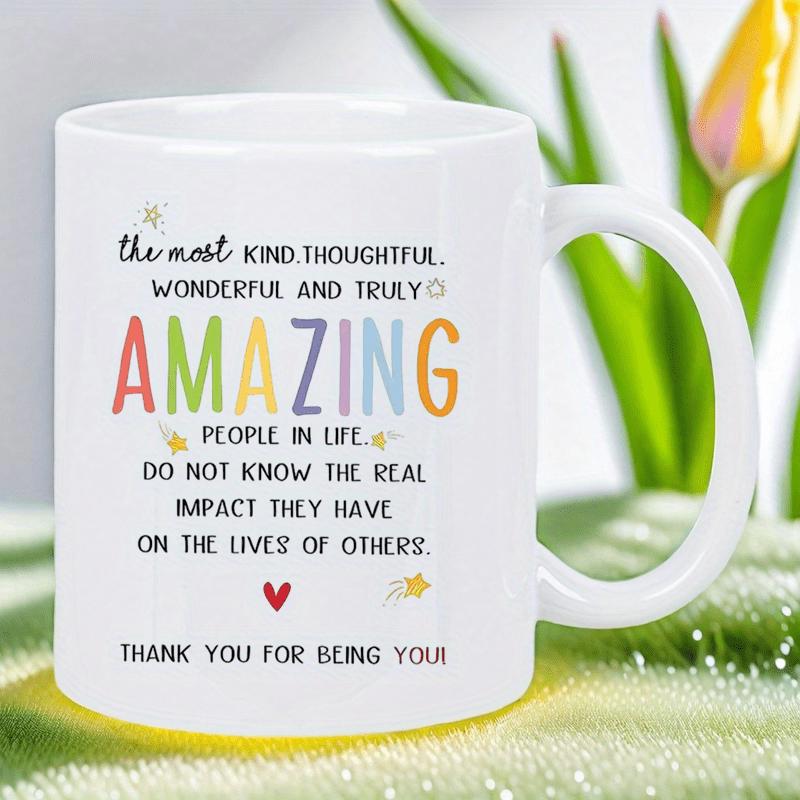 Tailorly White Ceramic 11 oz Mug - Amazing People Thank You For Being You Tiny Sparkling Stars And Red Heart With Elegant Typography Message