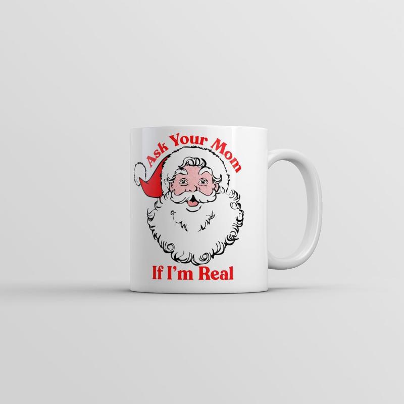 Tailorly White Ceramic 11 oz Mug - Ask Your Mom If Im Real Smiling Classic Portrait Of Festive Jolly Santa