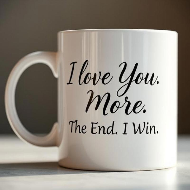 Tailorly White Ceramic 11 oz Mug - I Love You More The End I Win Simple Ceramic White Cup Featuring Elegant Black Script Message Mug