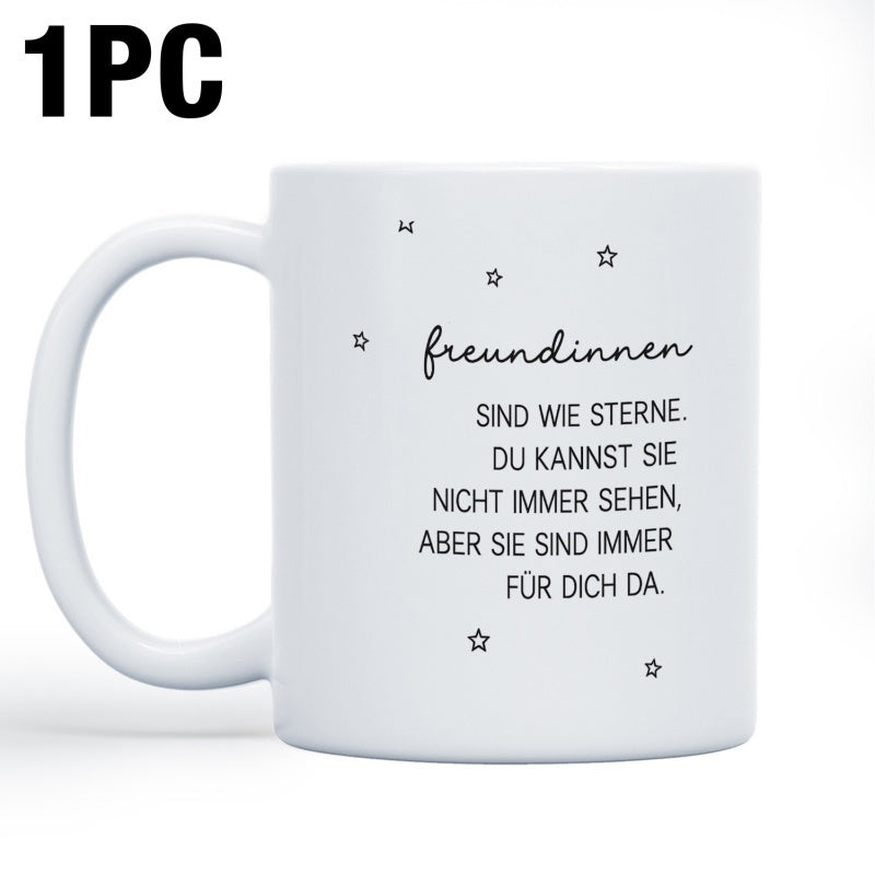 Tailorly White Ceramic 11 oz Mug - Minimalist Outlined Five Pointed Stars Floating In A Randomly Scattered Arrangement Stars