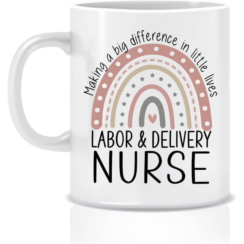 Tailorly White Ceramic 11 oz Mug - Making A Big Difference In Little Lives Labor Delivery Nurse Muted Earth Tone Boho Style With Delicate Polka Dots And Heart