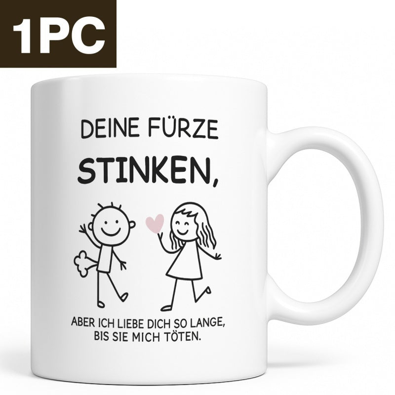 Tailorly White Ceramic 11 oz Mug - Minimalist Black Outlined Stick Figures With Small Pink Heart Between Couple