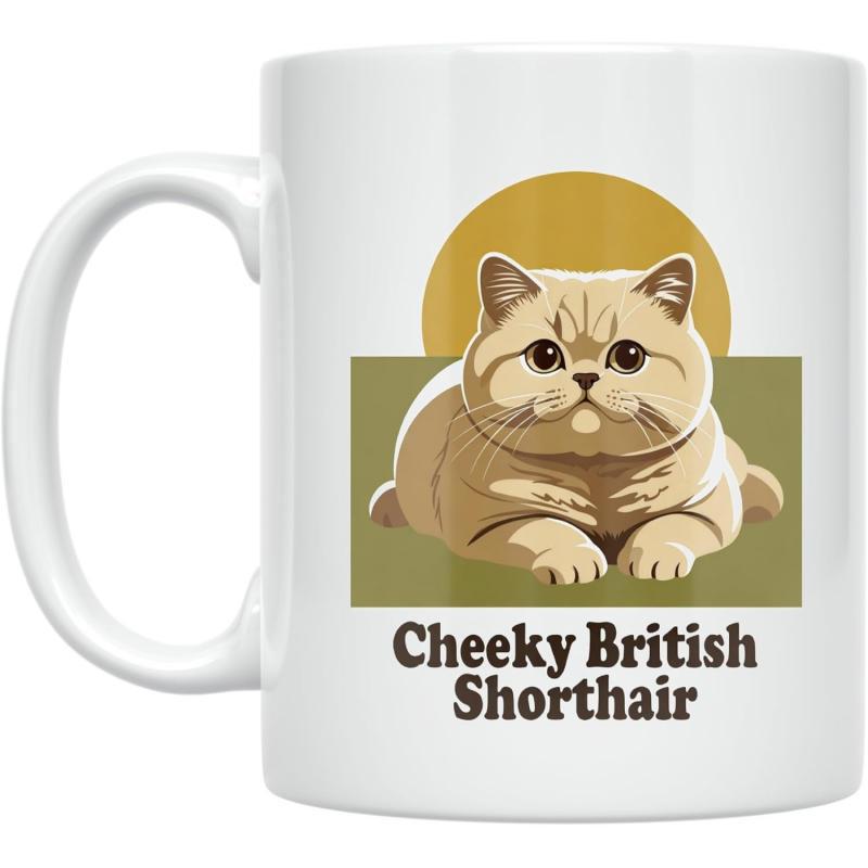 Tailorly White Ceramic 11 oz Mug - Cheeky British Shorthair Adorable Round Faced Feline Resting Peacefully Under A Warm Glowing Sun Cat