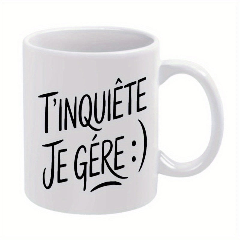 Tailorly White Ceramic 11 oz Mug - Pure White Ceramic Vessel With Minimalist Black Handwritten Lettering Mug