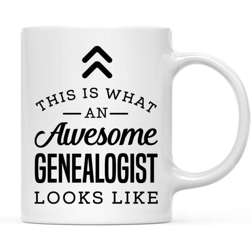 Tailorly White Ceramic 11 oz Mug - This Is What An Awesome Genealogist Looks Like Simple Black Double Chevron Arrows Pointing Upwards On A