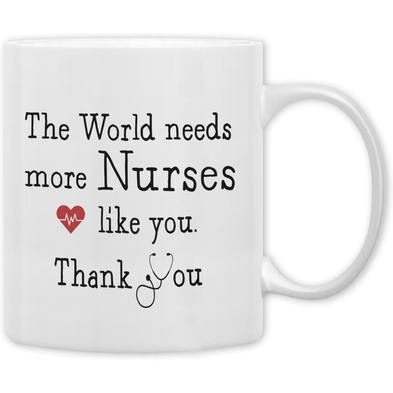 Tailorly White Ceramic 11 oz Mug - The World Needs More Nurses Like You Thank You Minimalist Stethoscope And Red Heart With Heartbeat Lines Representing
