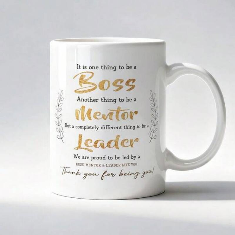 Tailorly White Ceramic 11 oz Mug - Boss Mentor Leader Thank You For Being You Elegant Golden Typography With Laurel Branches On A Minimalist
