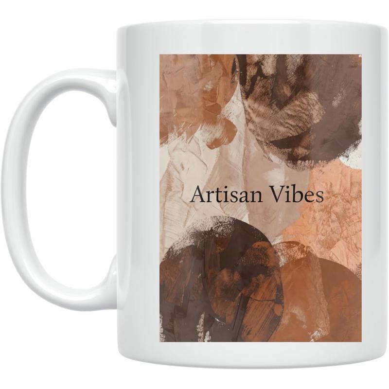 Tailorly White Ceramic 11 oz Mug - Artisan Vibes Earthy Brown And Tan Abstract Paint Textures With Artistic Circular Brushstrokes Watercolor